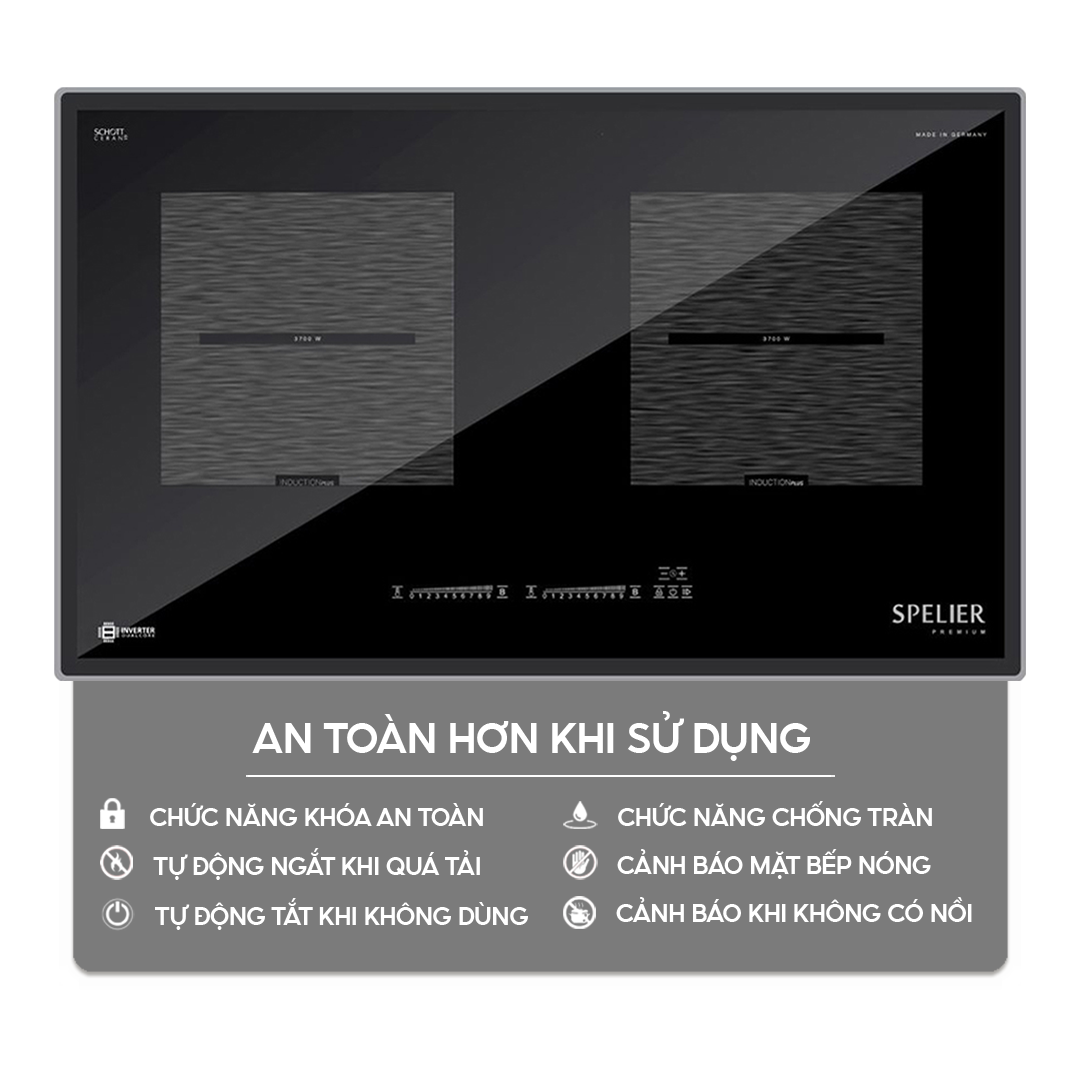 Chức năng an toàn trên bếp điện từ Bếp điện từ đôi Spelier SPE-IC1088 EG Homebest