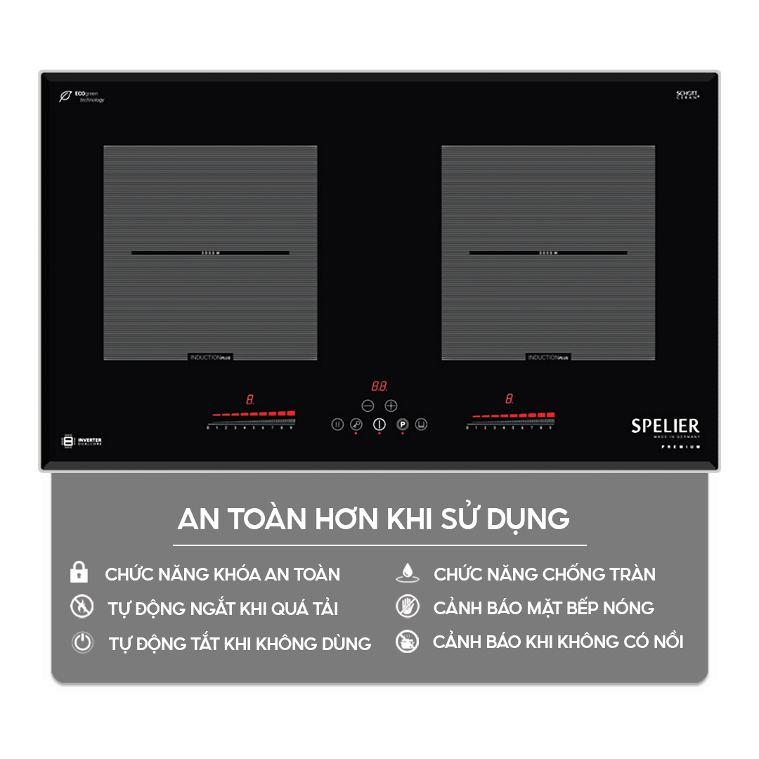 Chức năng an toàn trên bếp điện từ Bếp điện từ đôi Spelier SPE-IC1088 Homebest