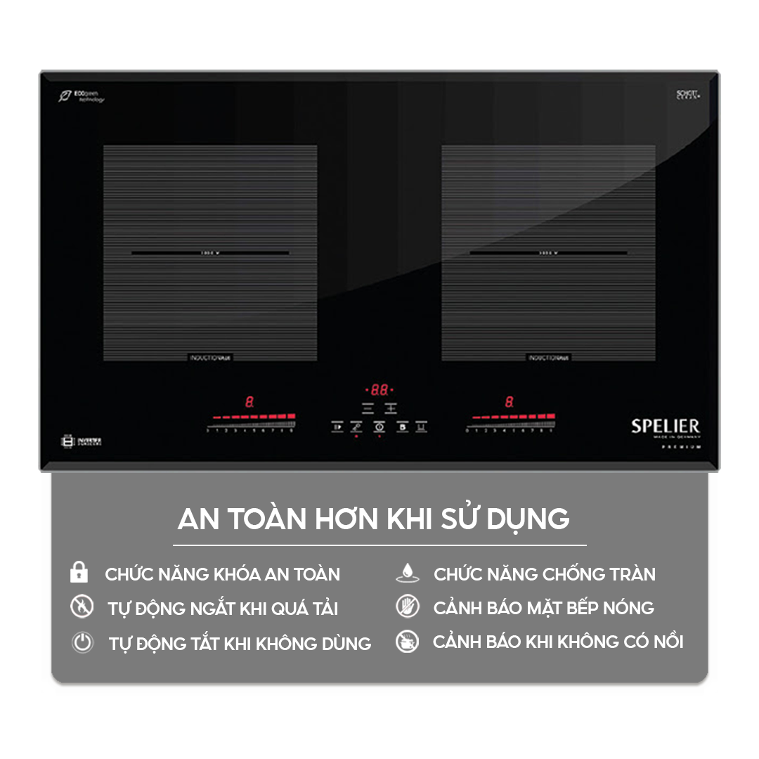 Chức năng an toàn trên bếp điện từ Bếp điện từ đôi Spelier SPE-IC1089 Homebest