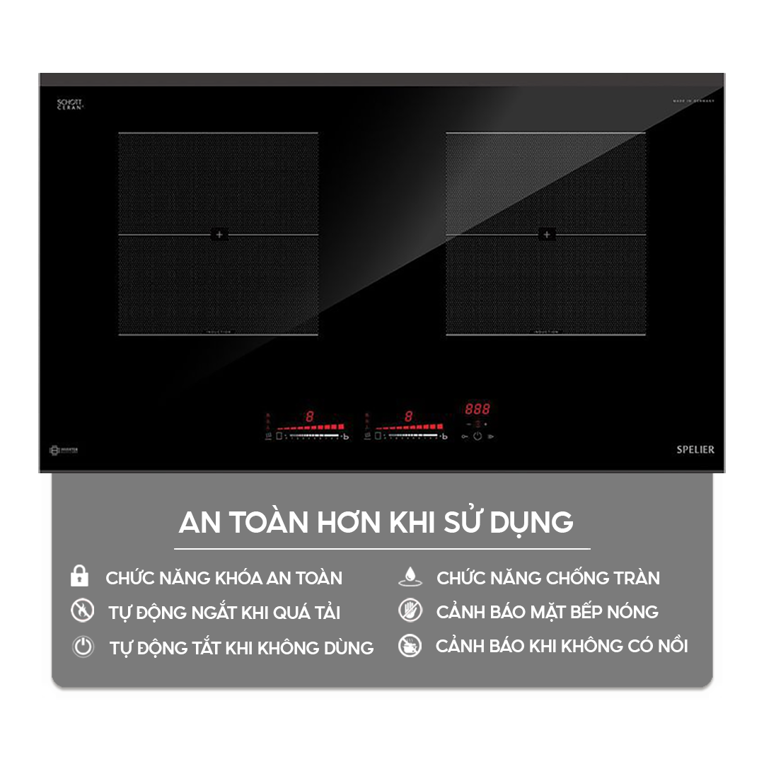 Chức năng an toàn trên bếp điện từ Bếp điện từ đôi Spelier SPE-IC1089 EG Homebest
