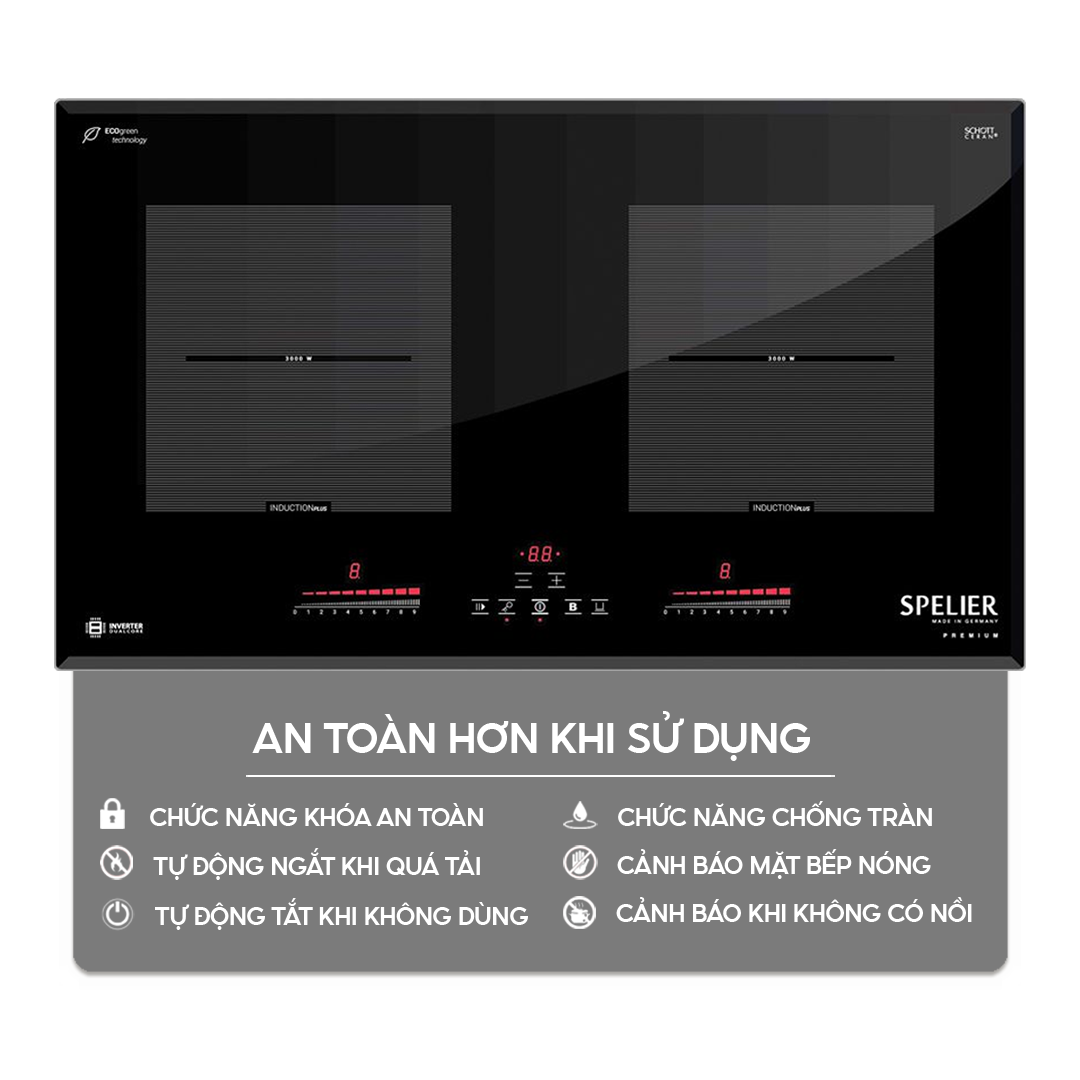 Chức năng an toàn trên bếp điện từ Bếp điện từ đôi Spelier SPE-IC1089B Homebest