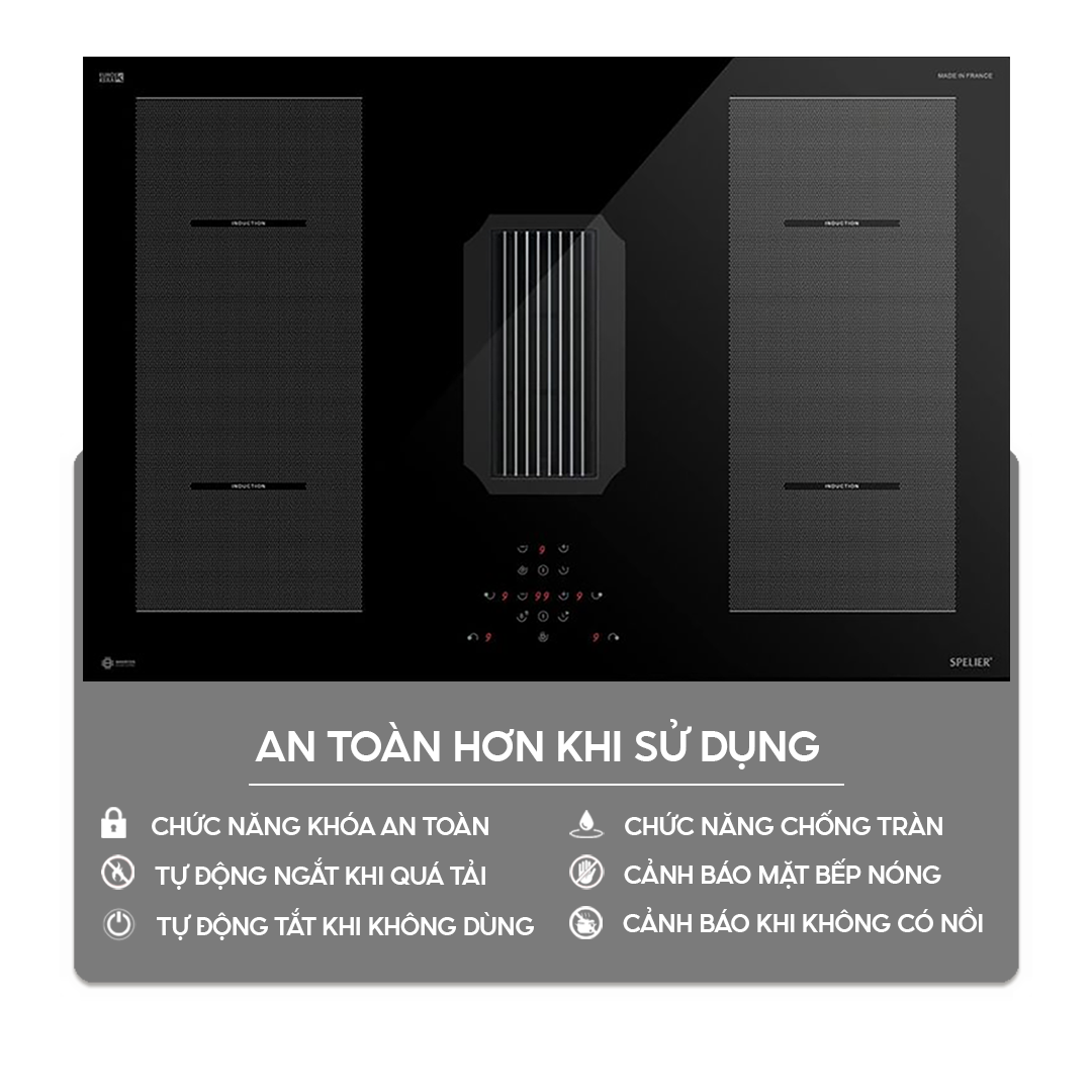 Chức năng an toàn trên bếp điện từ Bếp điện từ kết hợp hút mùi Spelier SPF-1048N Homebest 