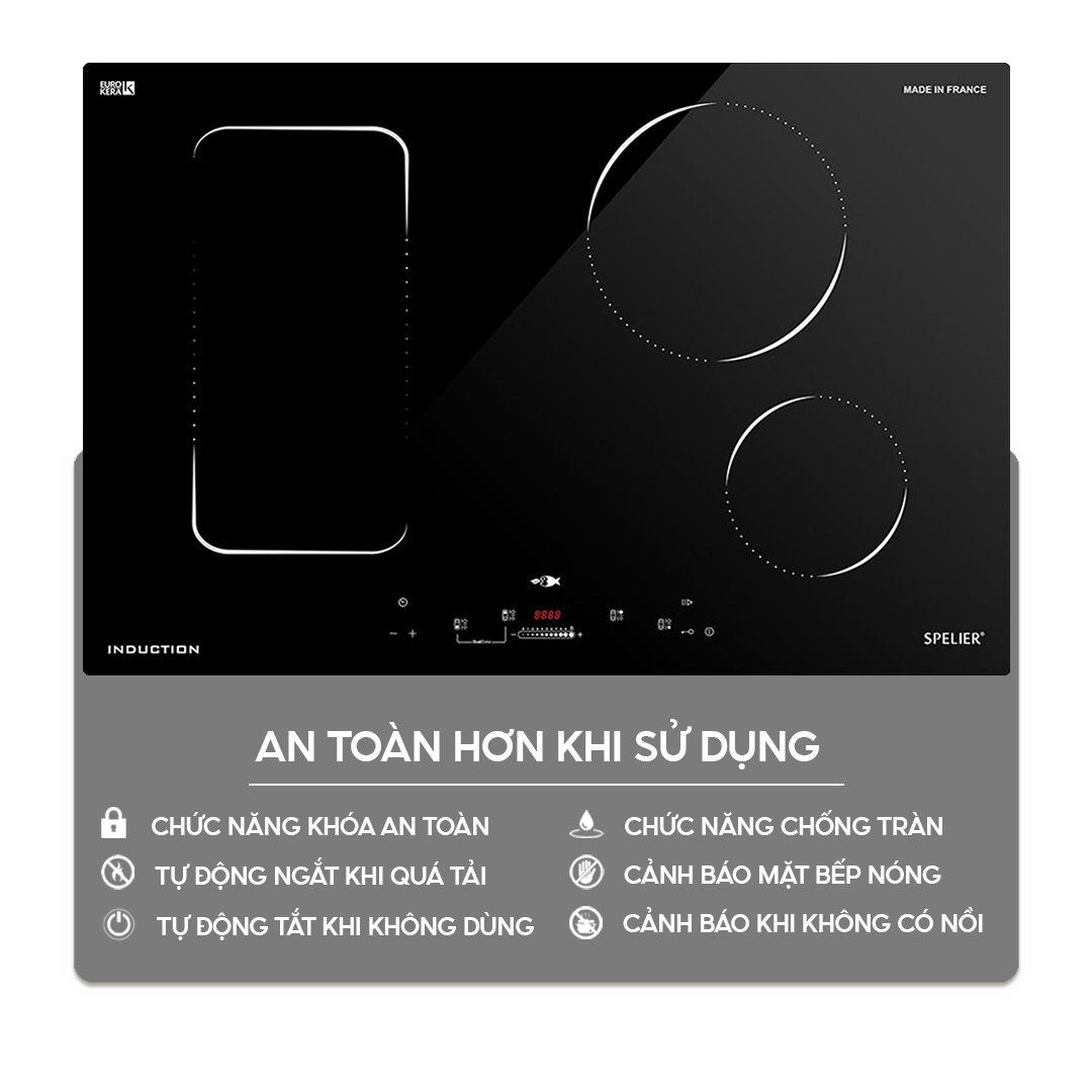 Chức năng an toàn trên bếp điện từ Bếp điện từ 3 vùng nấu Spelier SPF-948S Homebest