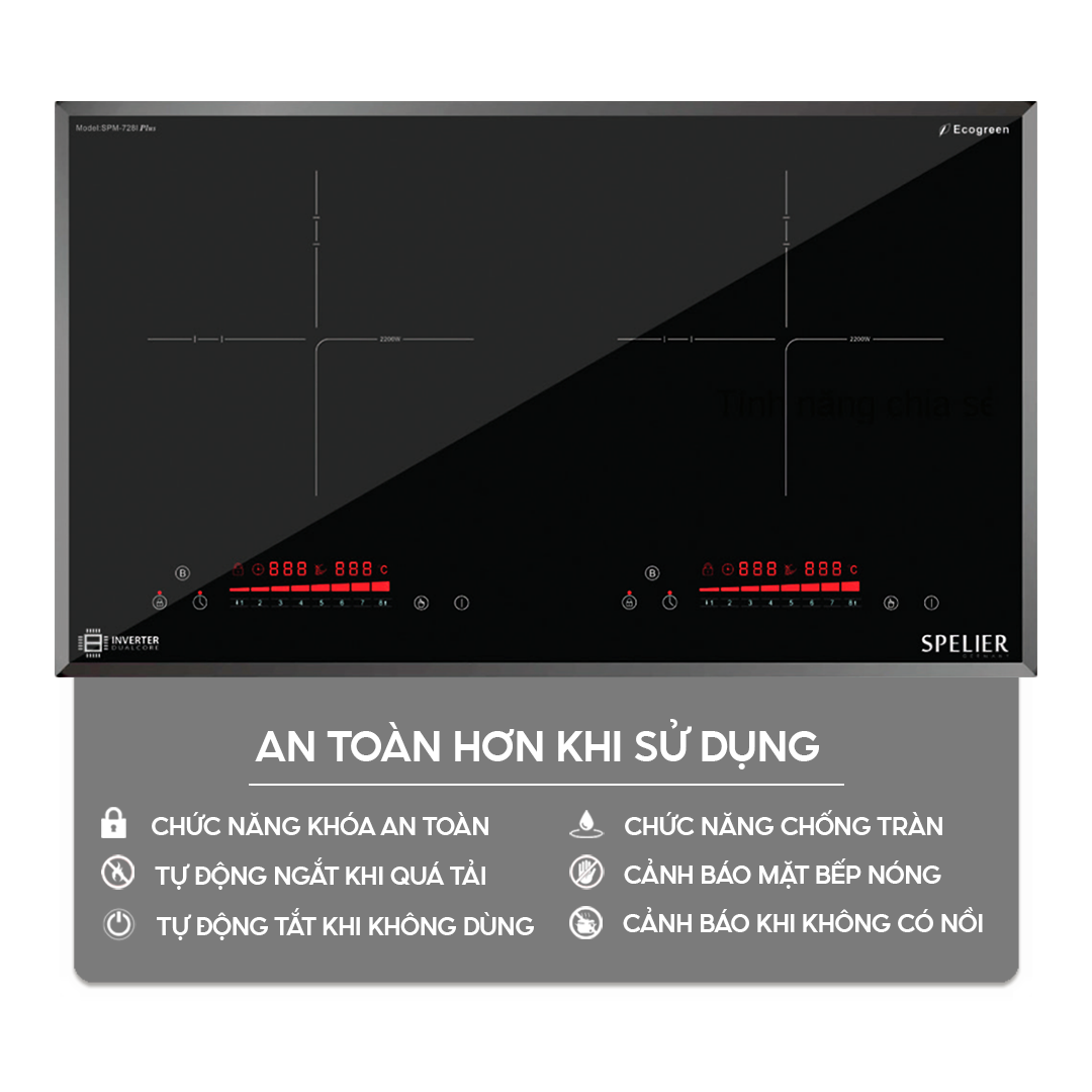 Chức năng an toàn trên bếp điện từ Bếp điện từ đôi Spelier SPM-729I Plus Homebest