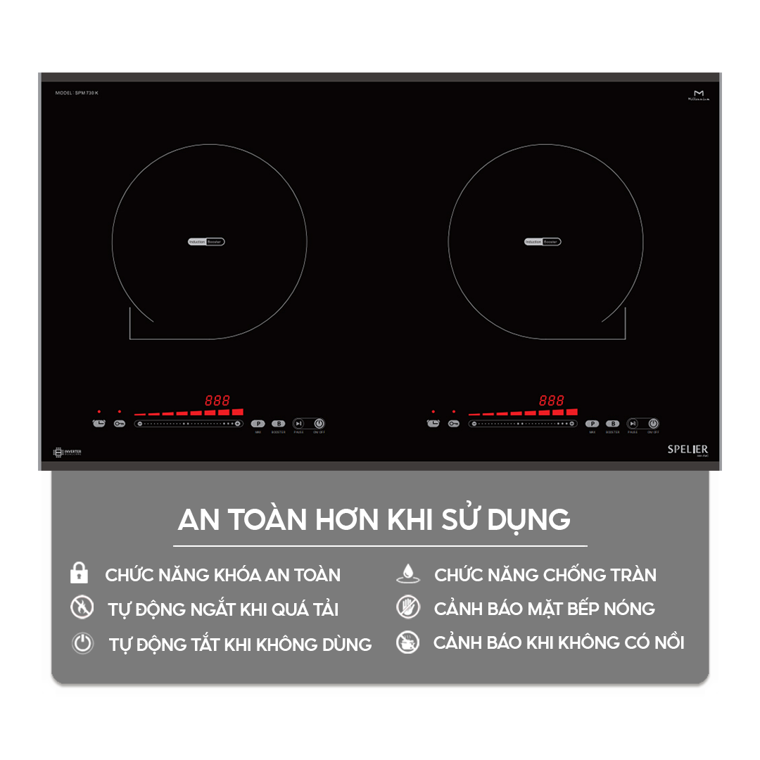 Chức năng an toàn trên bếp điện từ Bếp điện từ đôi Spelier SPM-730K Homebest