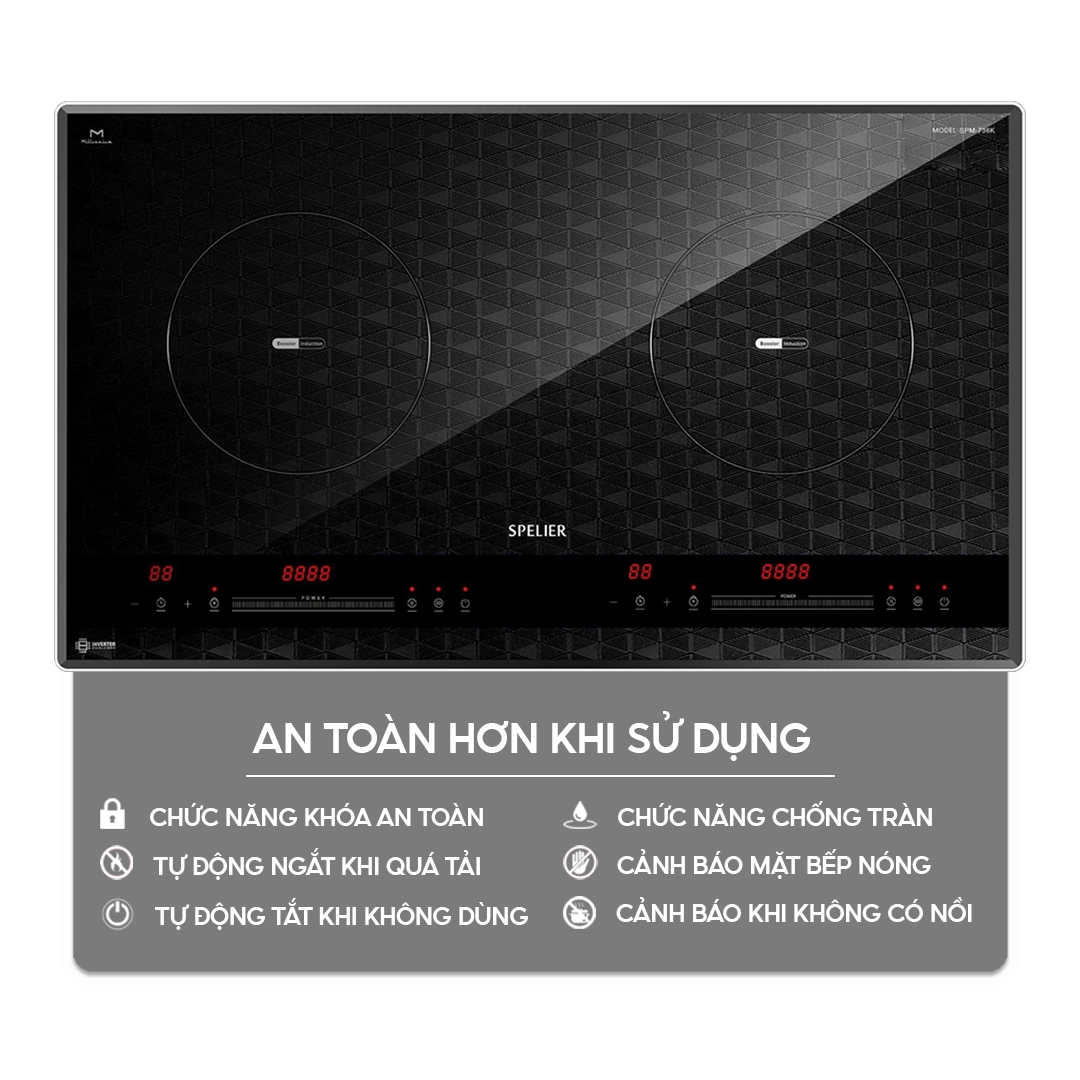 Chức năng an toàn trên bếp điện từ Bếp điện từ đôi Spelier SPM-736K Homebest