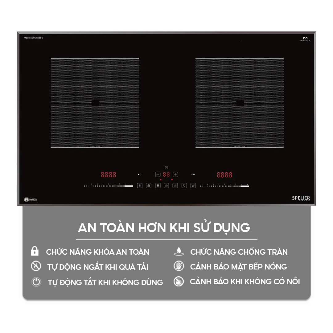 Chức năng an toàn trên bếp điện từ Bếp điện từ đôi Spelier SPM-888V Homebest