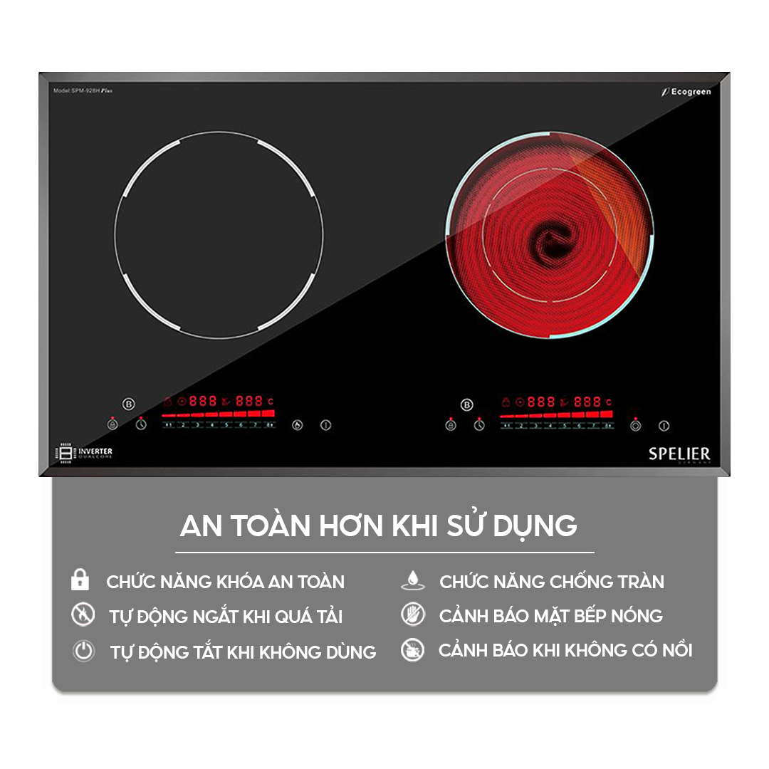 Chức năng an toàn trên bếp điện từ Bếp điện từ đôi Spelier SPM-928H Plus Homebest