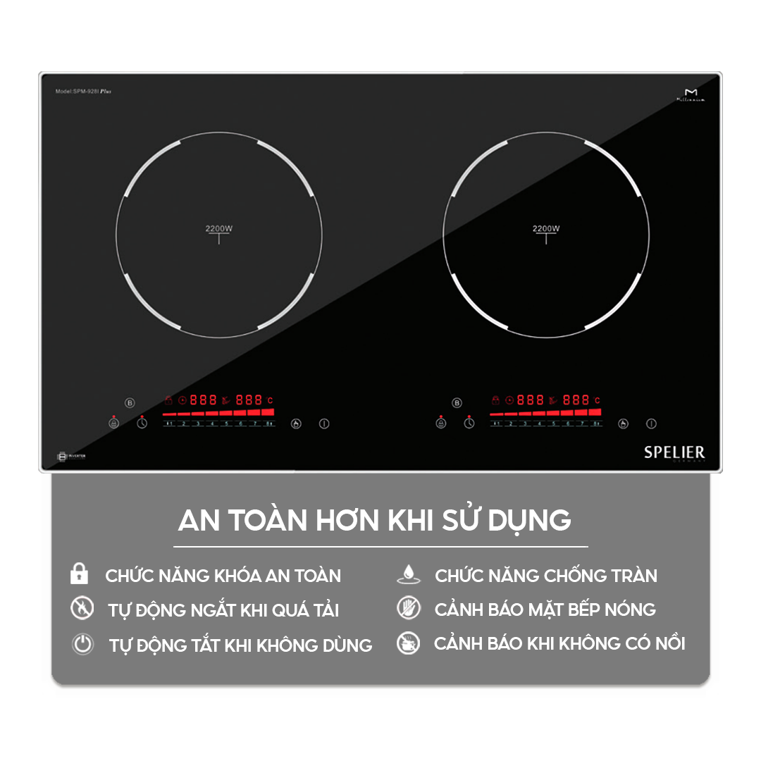 Chức năng an toàn trên bếp điện từ Bếp điện từ đôi Spelier SPM-928I Plus Homebest