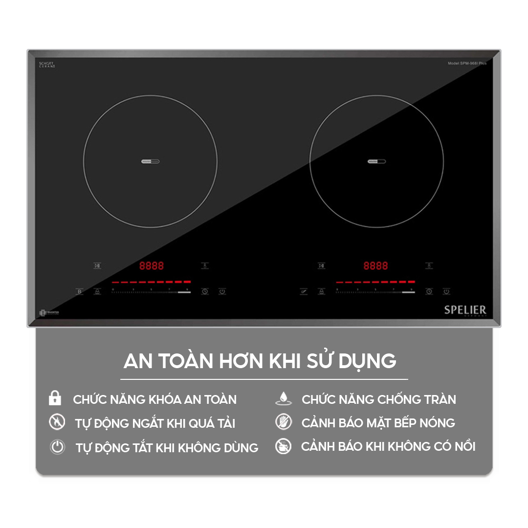 Chức năng an toàn trên bếp điện từ Bếp điện từ đôi Spelier SPM-968I Plus Homebest