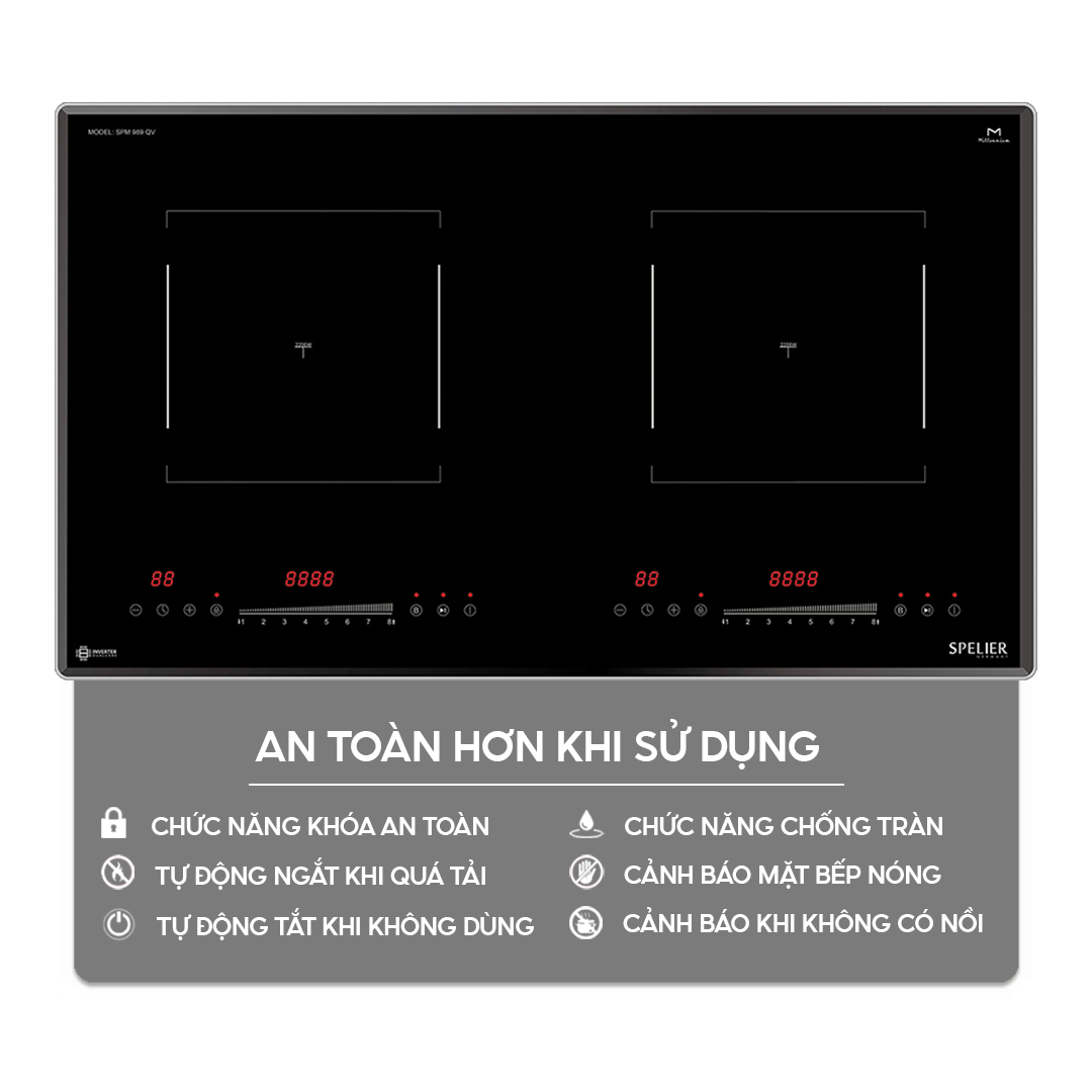 Chức năng an toàn trên bếp điện từ Bếp điện từ đôi Spelier SPM-989QV Homebest