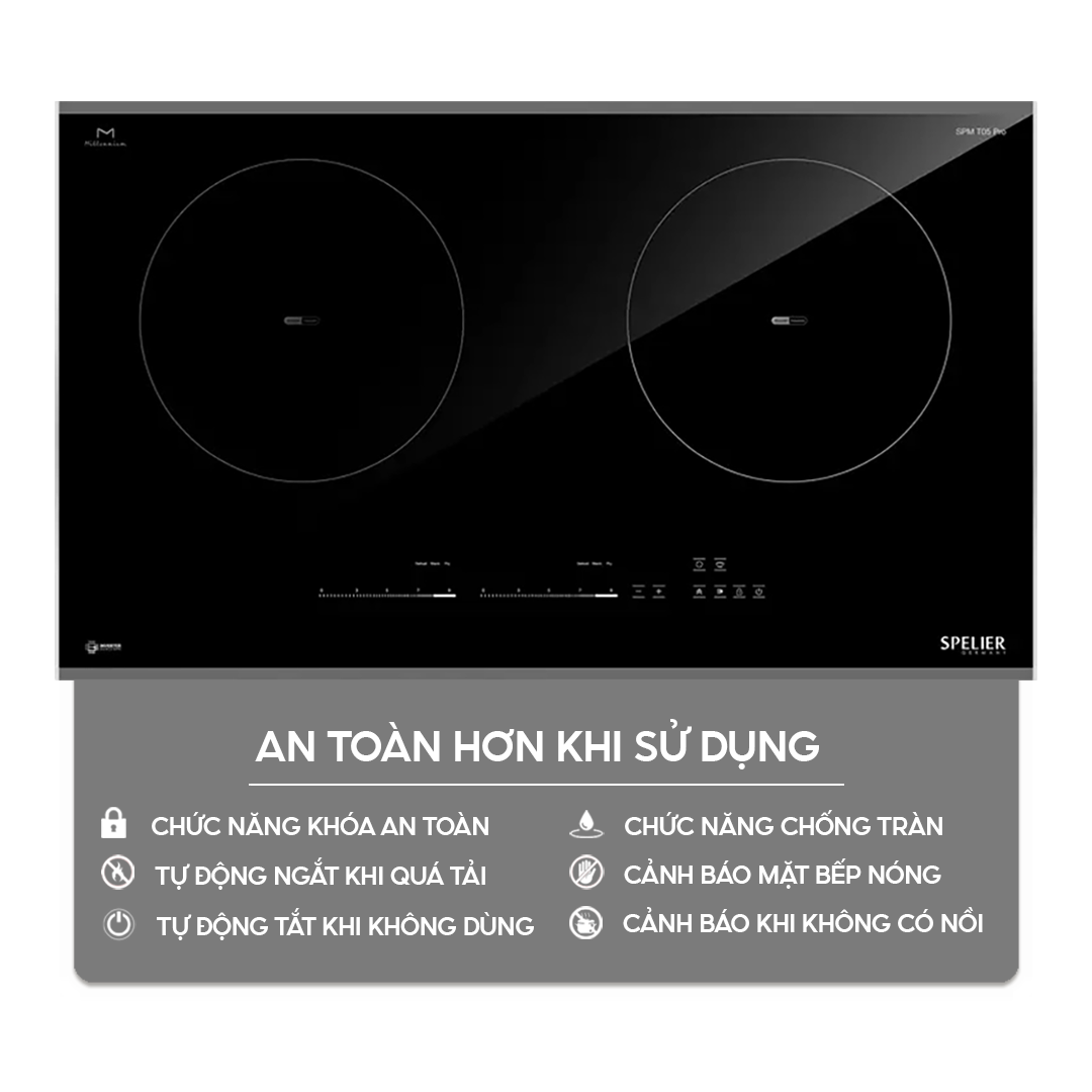 Chức năng an toàn trên bếp điện từ Bếp điện từ đôi Spelier SPM-T05 Pro Homebest