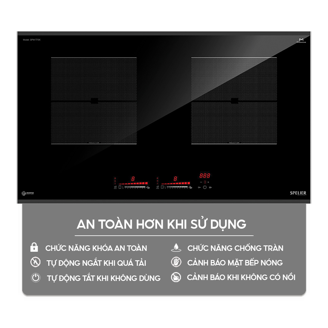 Chức năng an toàn trên bếp điện từ Bếp điện từ đôi Spelier SPM-T75K Homebest