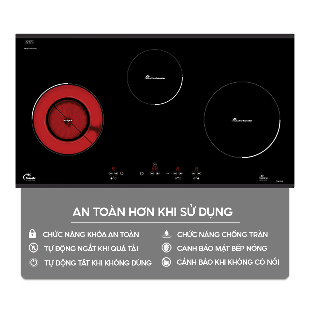 Bếp từ kết hợp hồng ngoại 3 vùng nấu Tomate TOM 03IR | Home Best