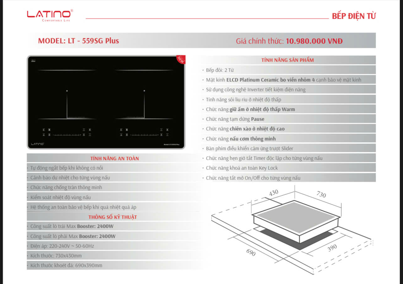 Bếp từ đôi Latino LT - 559SG Plus