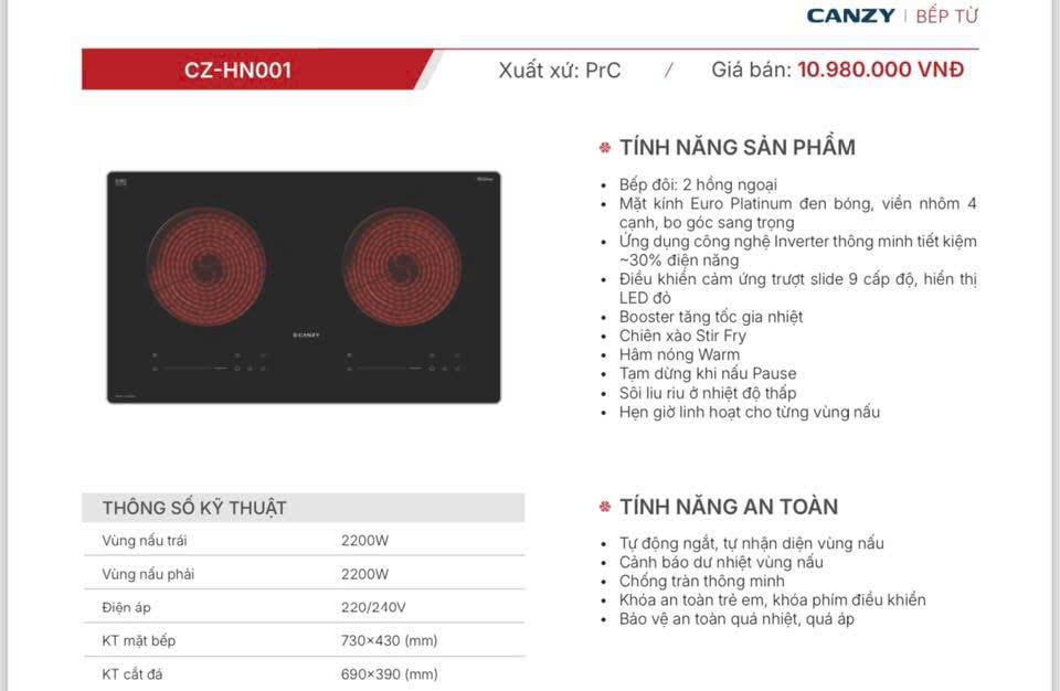 Bếp điện hồng ngoại đôi Canzy CZ - HN001