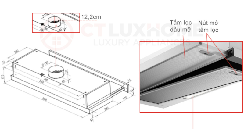Máy hút khói, hút mùi âm tủ Electrolux ECP9541X