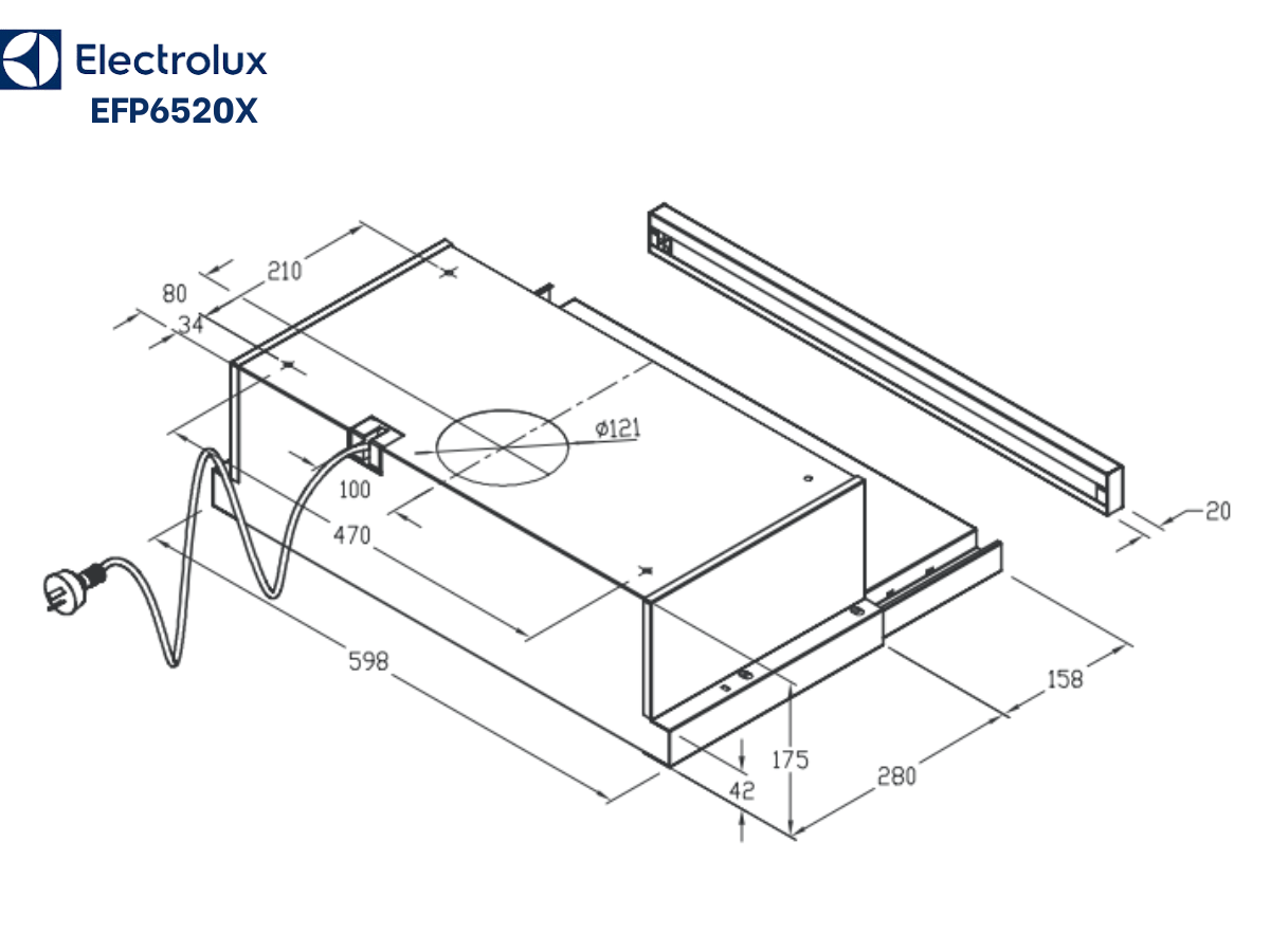 Máy hút khói, hút mùi âm tủ Electrolux EFP6520X