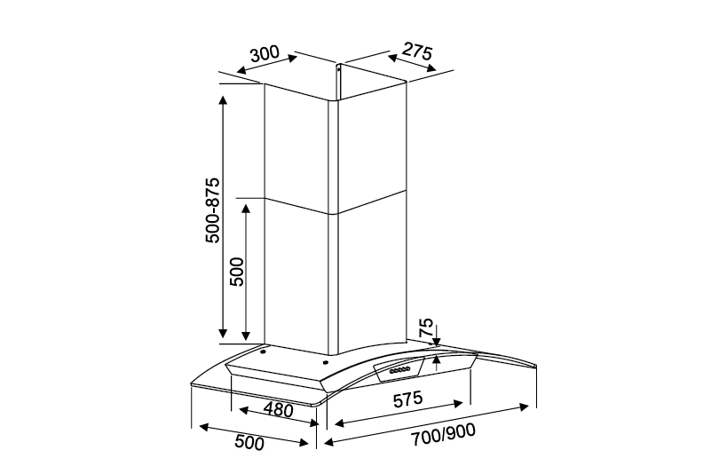 Máy hút khói, hút mùi kính cong Kocher K - 228T (90cm)