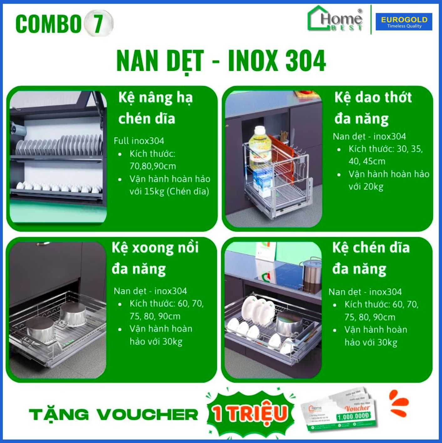 COMBO Phụ kiện tủ bếp cao cấp EUROGOLD (4 Món) - Combo 7