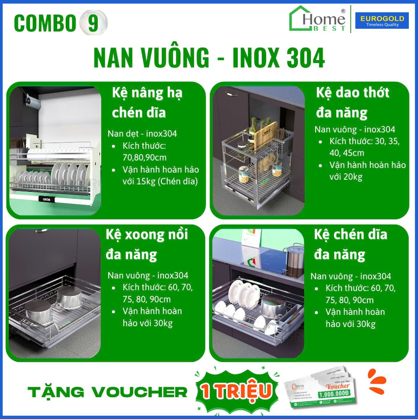 COMBO Phụ kiện tủ bếp cao cấp EUROGOLD (4 Món) - Combo 9