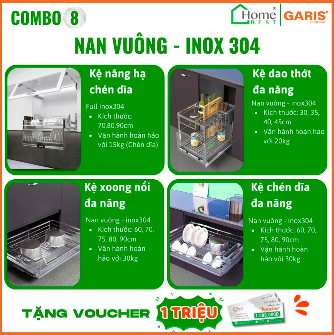 COMBO Phụ kiện tủ bếp cao cấp GARIS (4 Món) - Combo 8