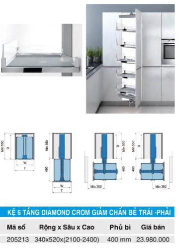 Kệ 6 tầng Diamond giảm chấn Higold bẻ trái - bẻ phải