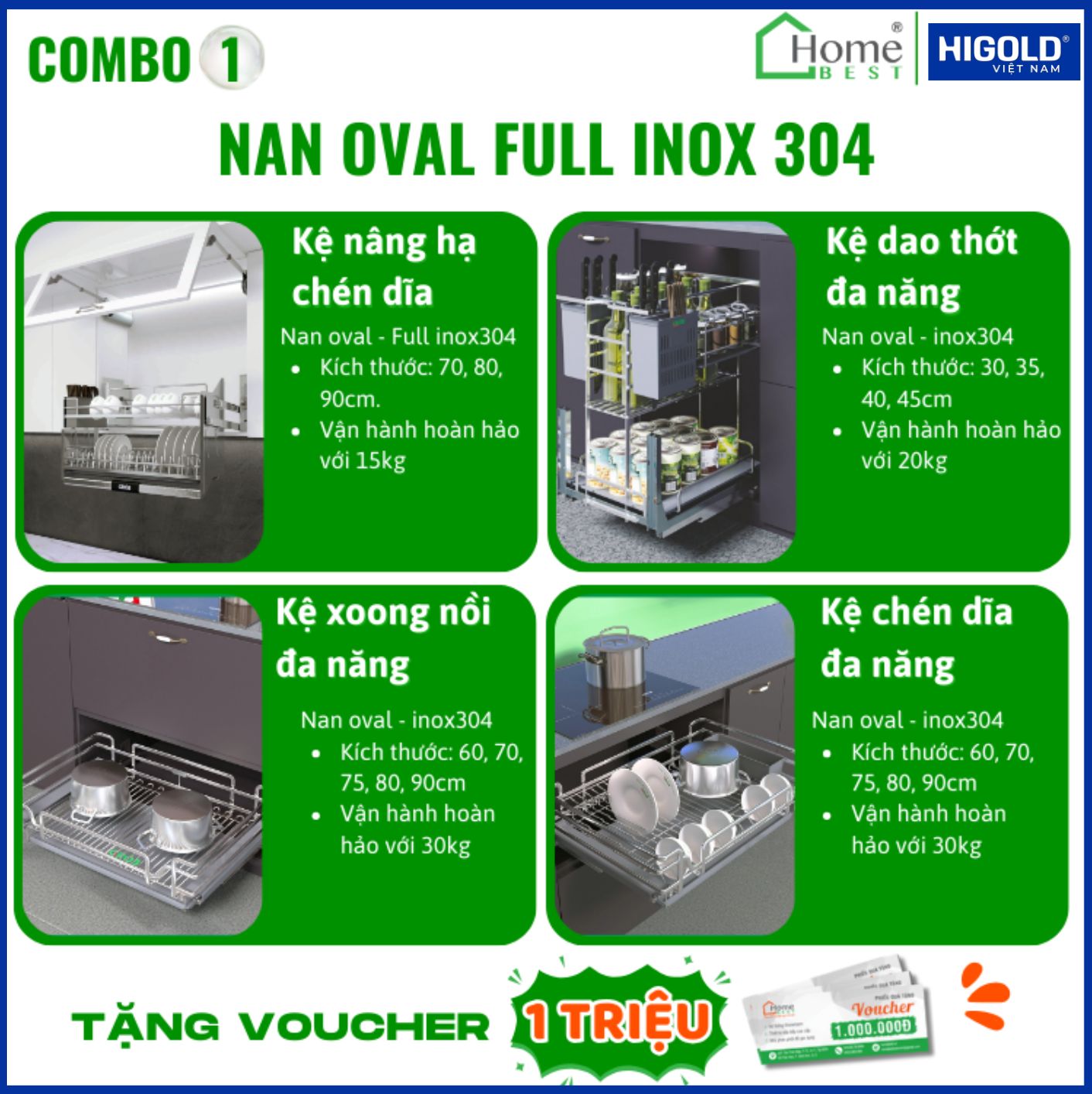 COMBO Phụ kiện tủ bếp cao cấp HIGOLD (4 Món) - Combo 1