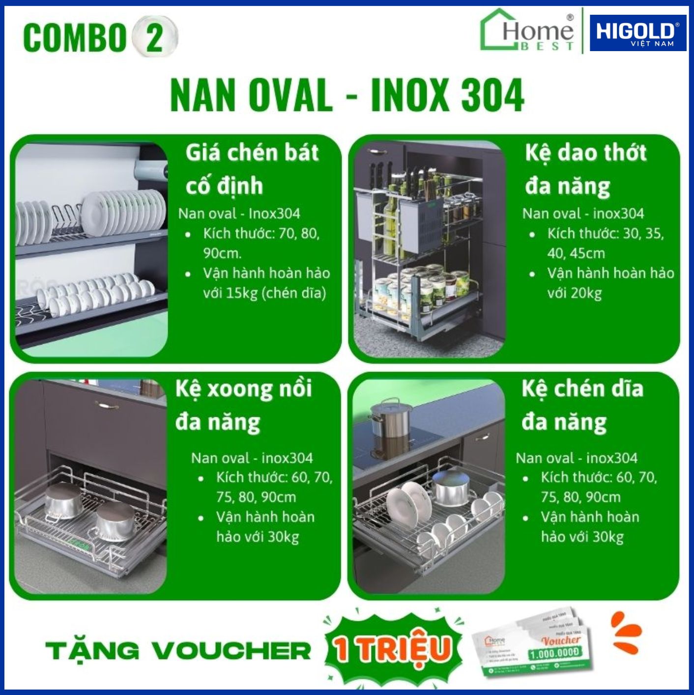COMBO Phụ kiện tủ bếp cao cấp HIGOLD (4 Món) - Combo 2