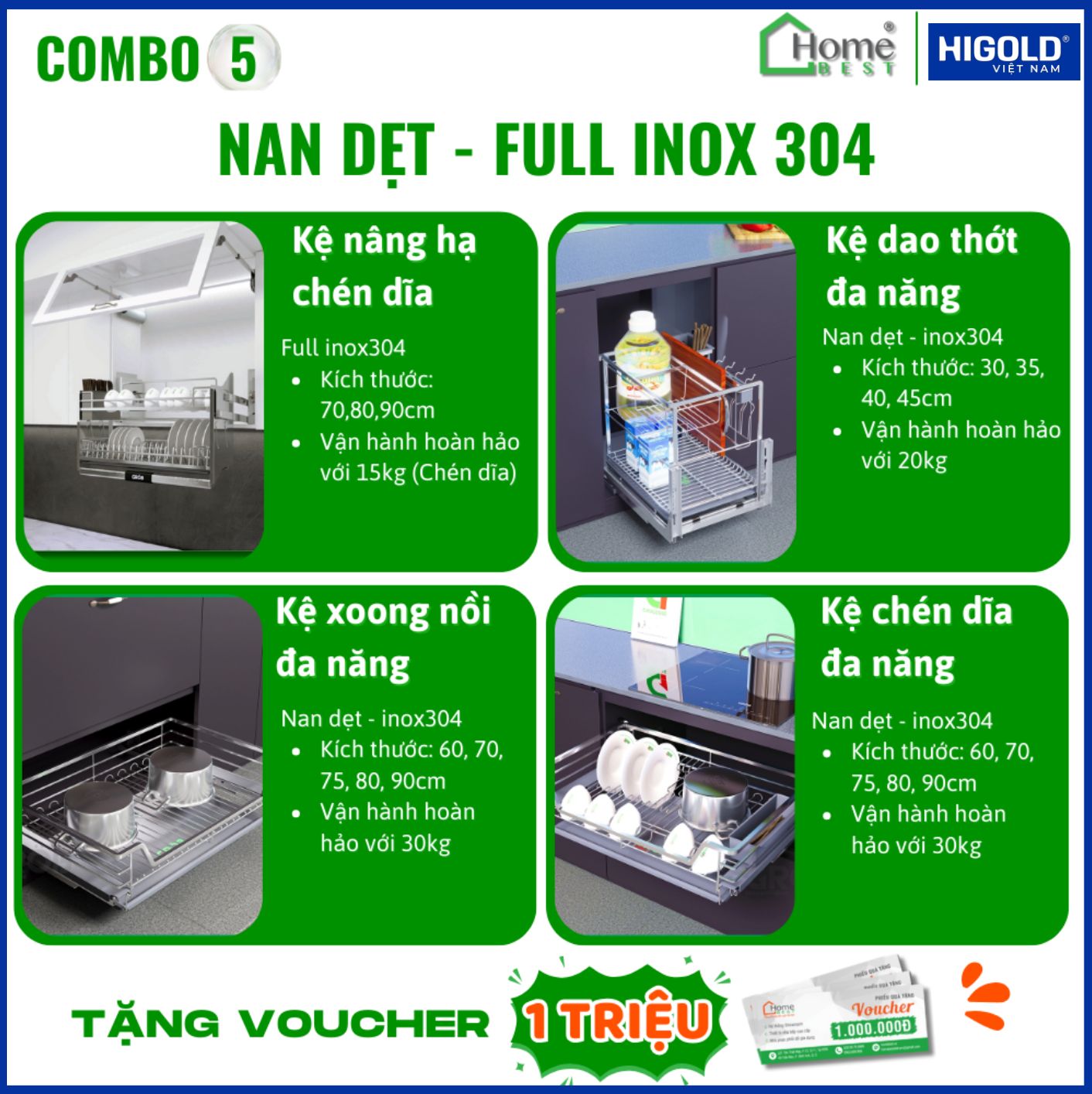 COMBO Phụ kiện tủ bếp cao cấp HIGOLD (4 Món) - Combo 5