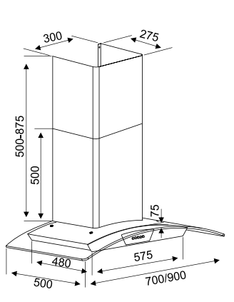 Máy hút khói, hút mùi kính cong Kocher K - 229S (70cm)
