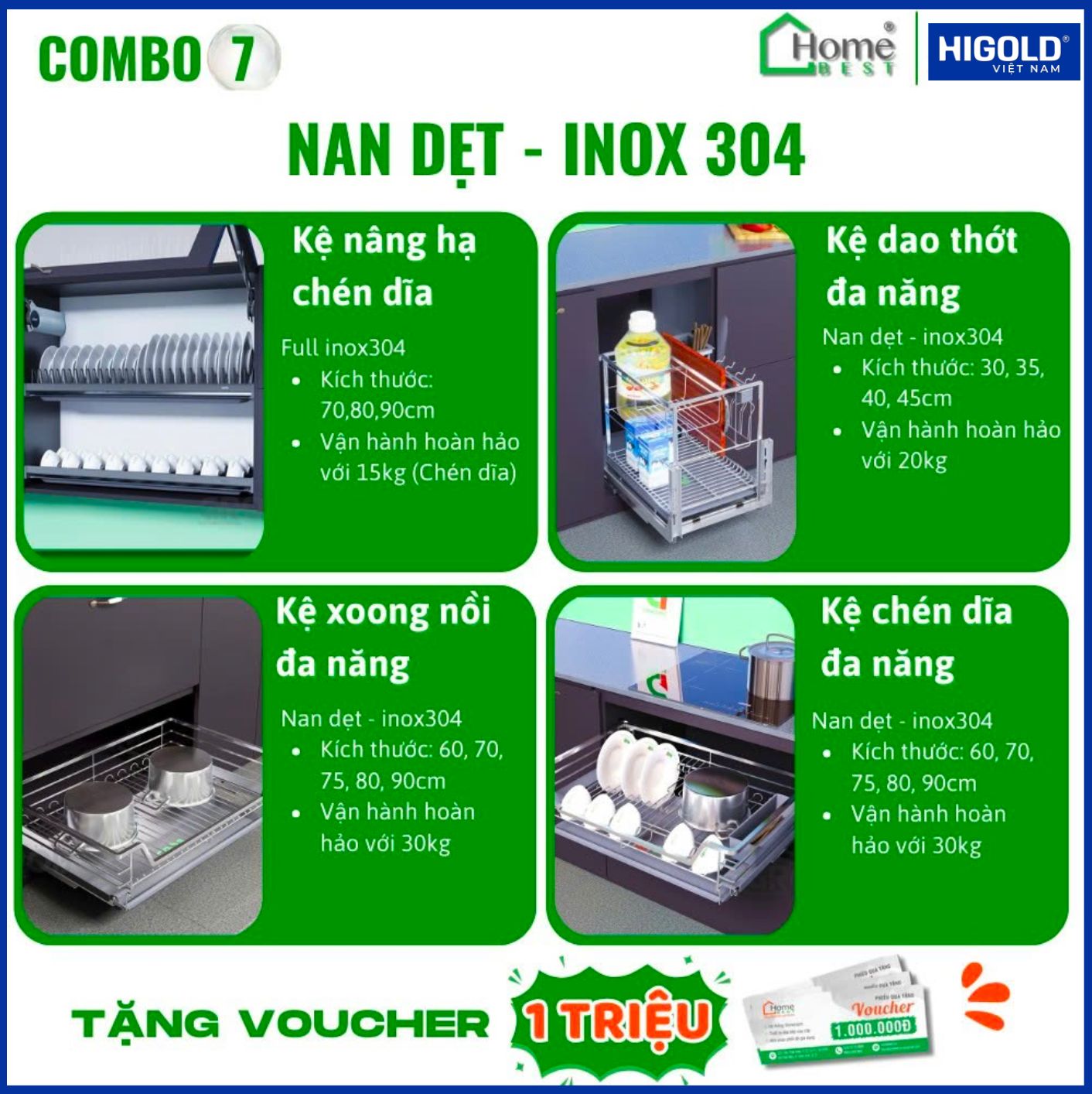 COMBO Phụ kiện tủ bếp cao cấp HIGOLD (4 Món) - Combo 7