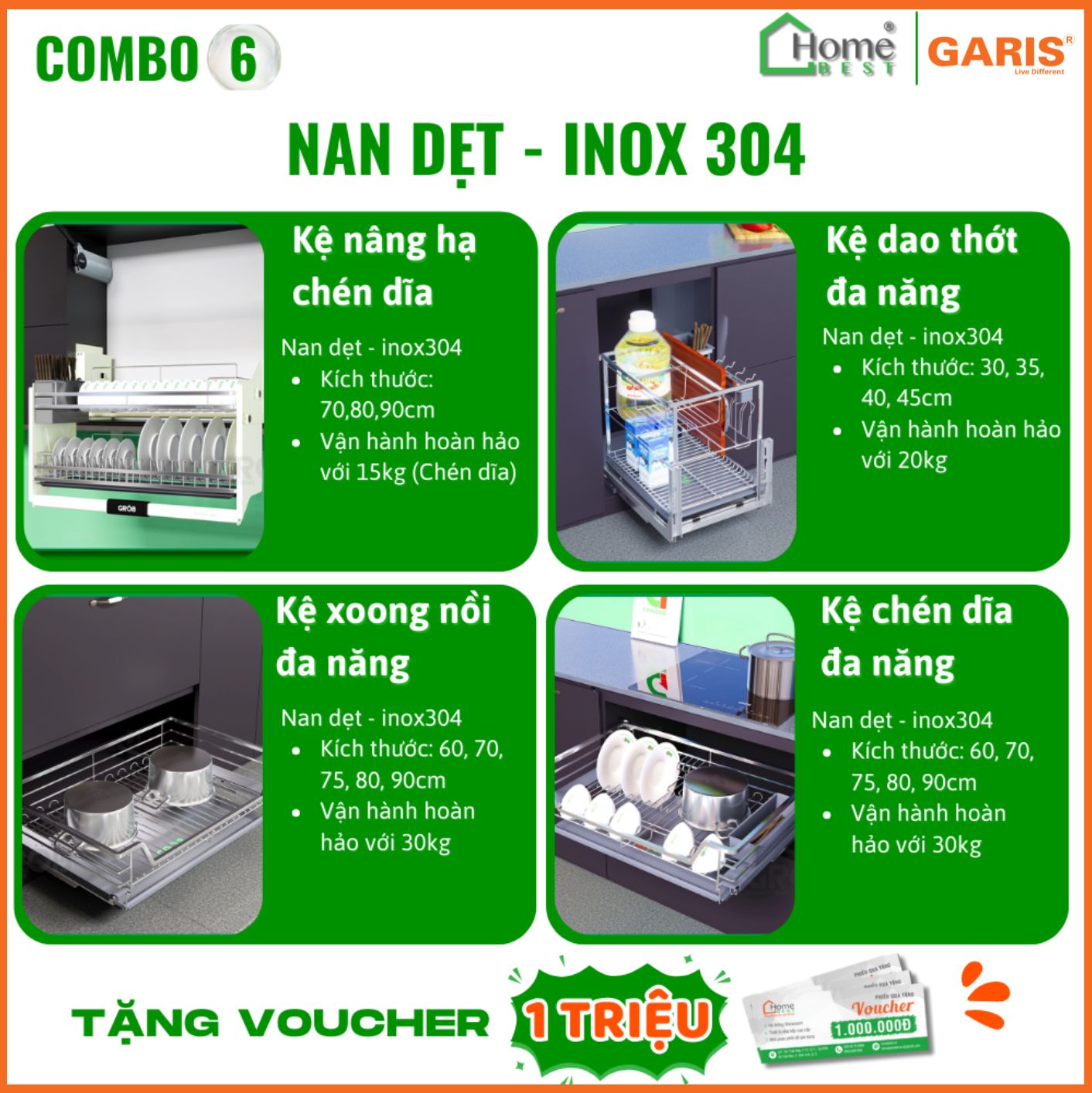 COMBO Phụ kiện tủ bếp cao cấp GARIS (4 Món) - Combo 6