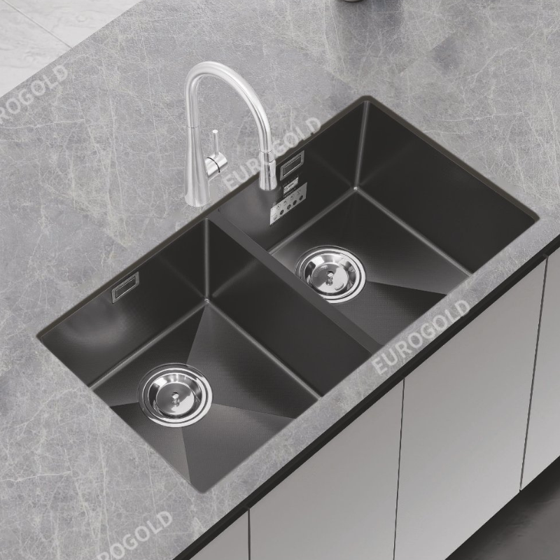 Chậu rửa chén chống xước Eurogold EUC28746ED (Mạ PVD đen)