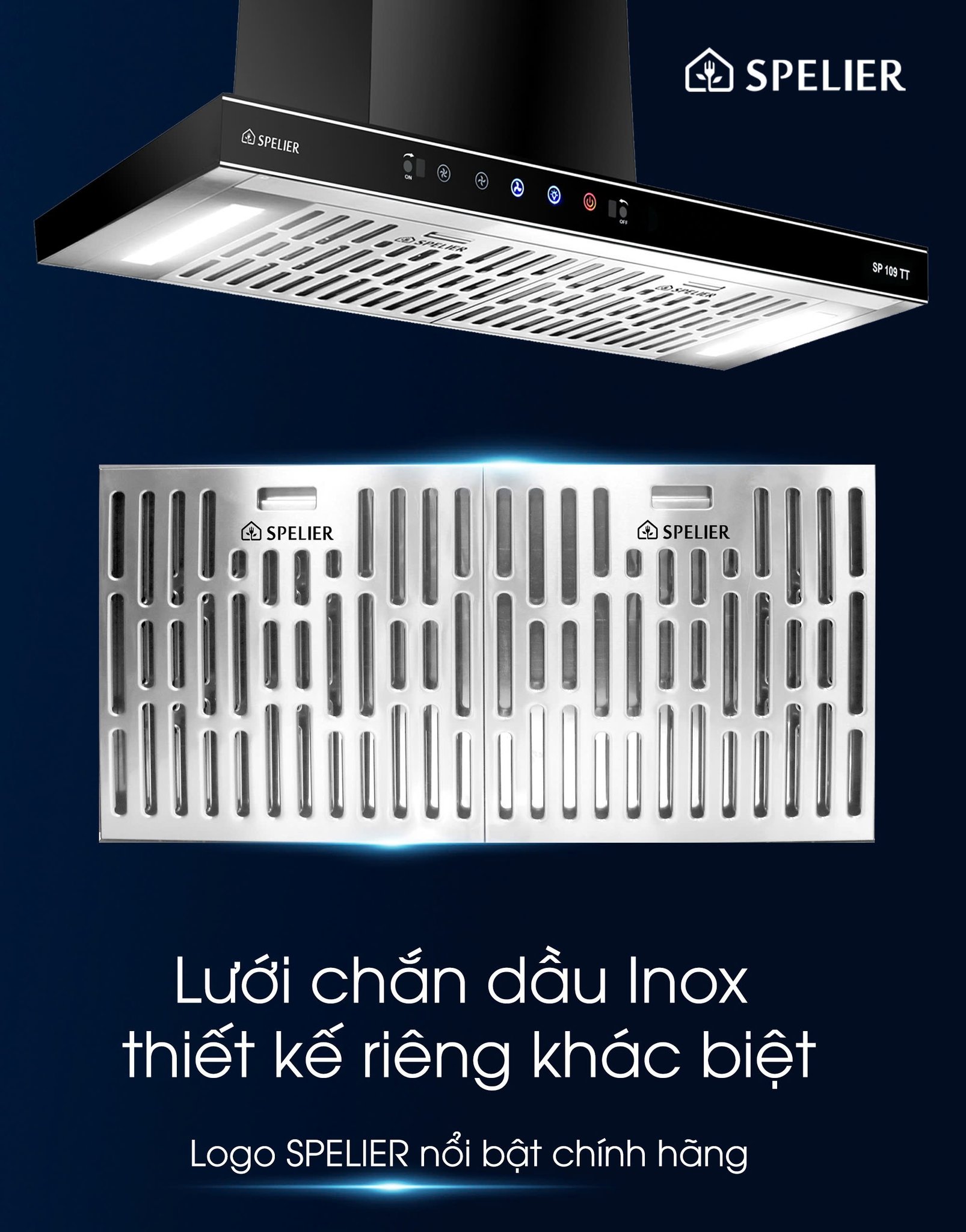 Máy hút khói kính ngang Spelier SP 109 TT SLIM (điều khiển cảm biến vẫy tay)