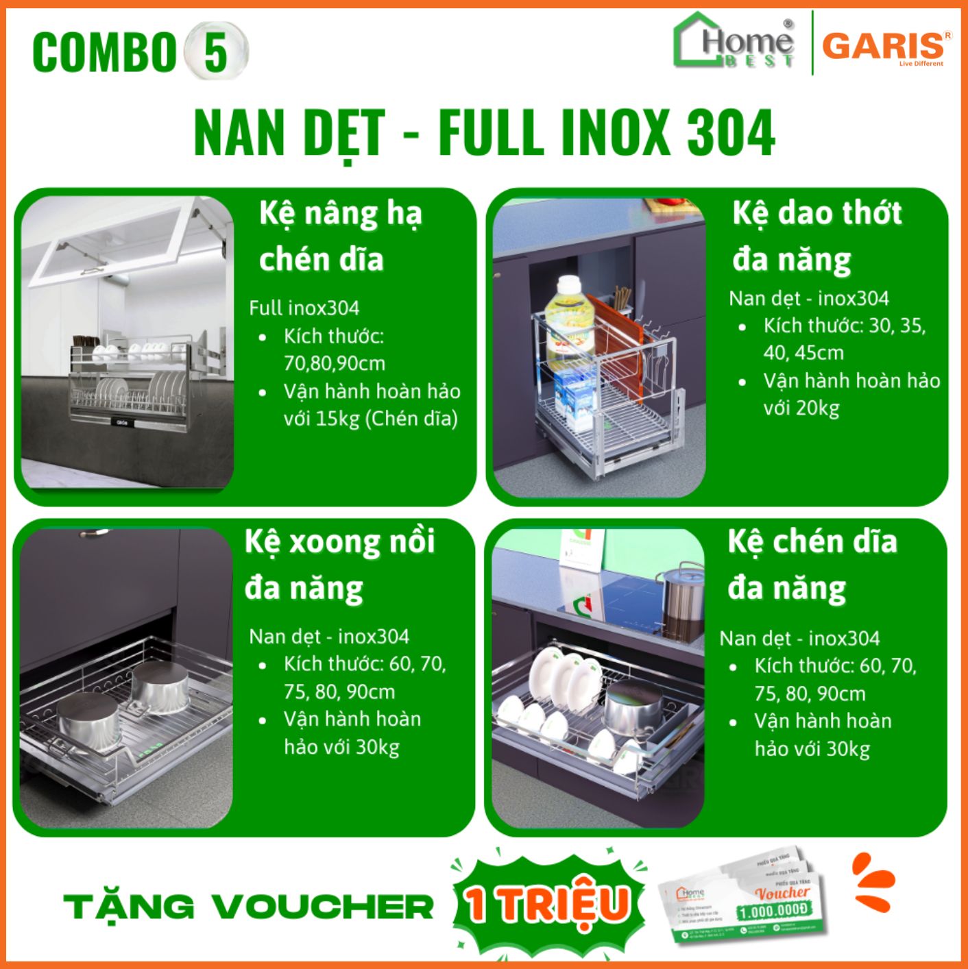 COMBO Phụ kiện tủ bếp cao cấp GARIS (4 Món) - Combo 5