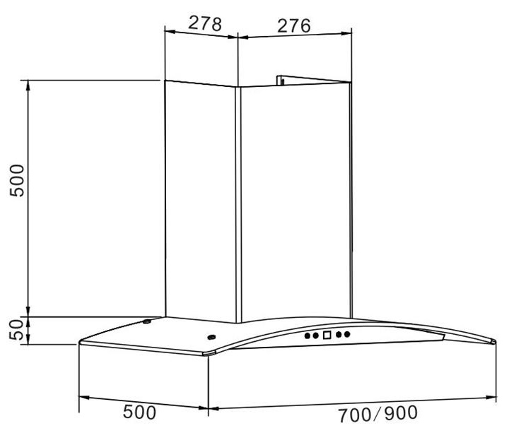 Máy hút khói, hút mùi kính cong Eurosun EH - 90K27S