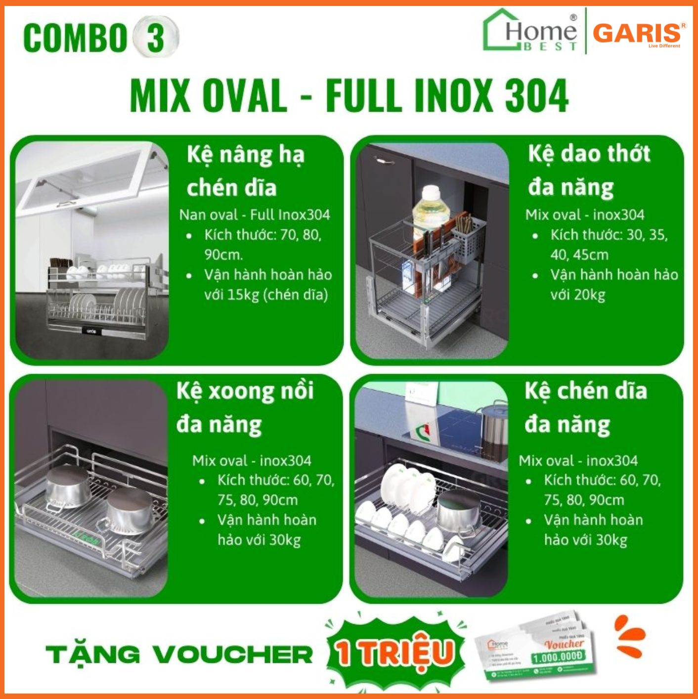 COMBO Phụ kiện tủ bếp cao cấp GARIS (4 Món) - Combo 3