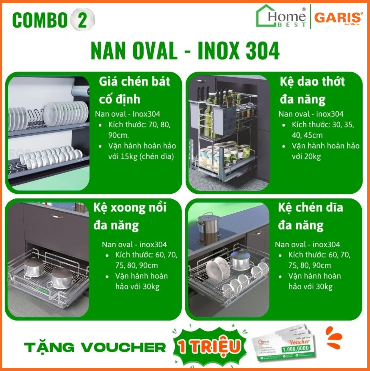 COMBO Phụ kiện tủ bếp cao cấp GARIS (4 Món) - Combo 2