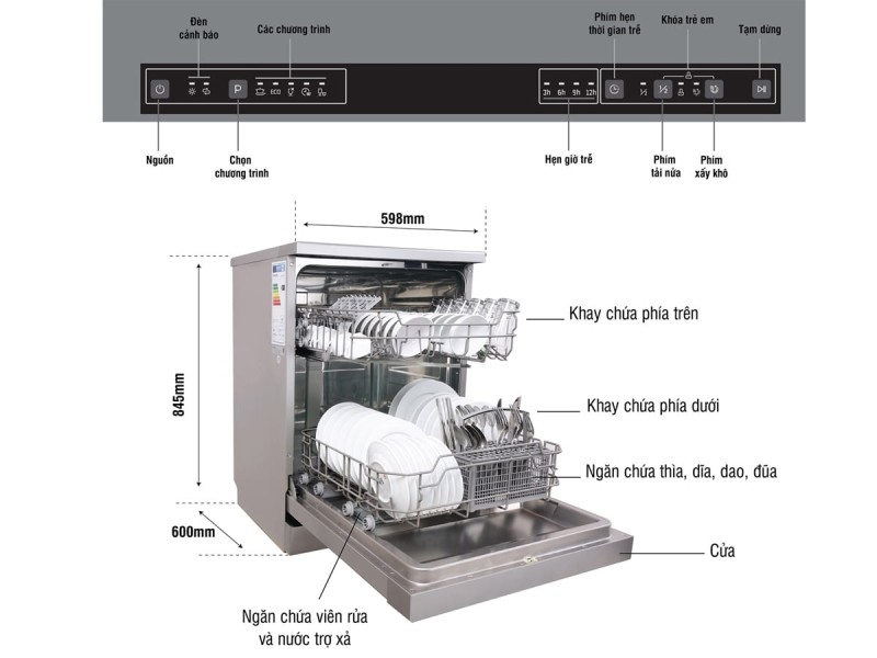 Máy rửa chén bát độc lập Kocher KDEU-8818BL