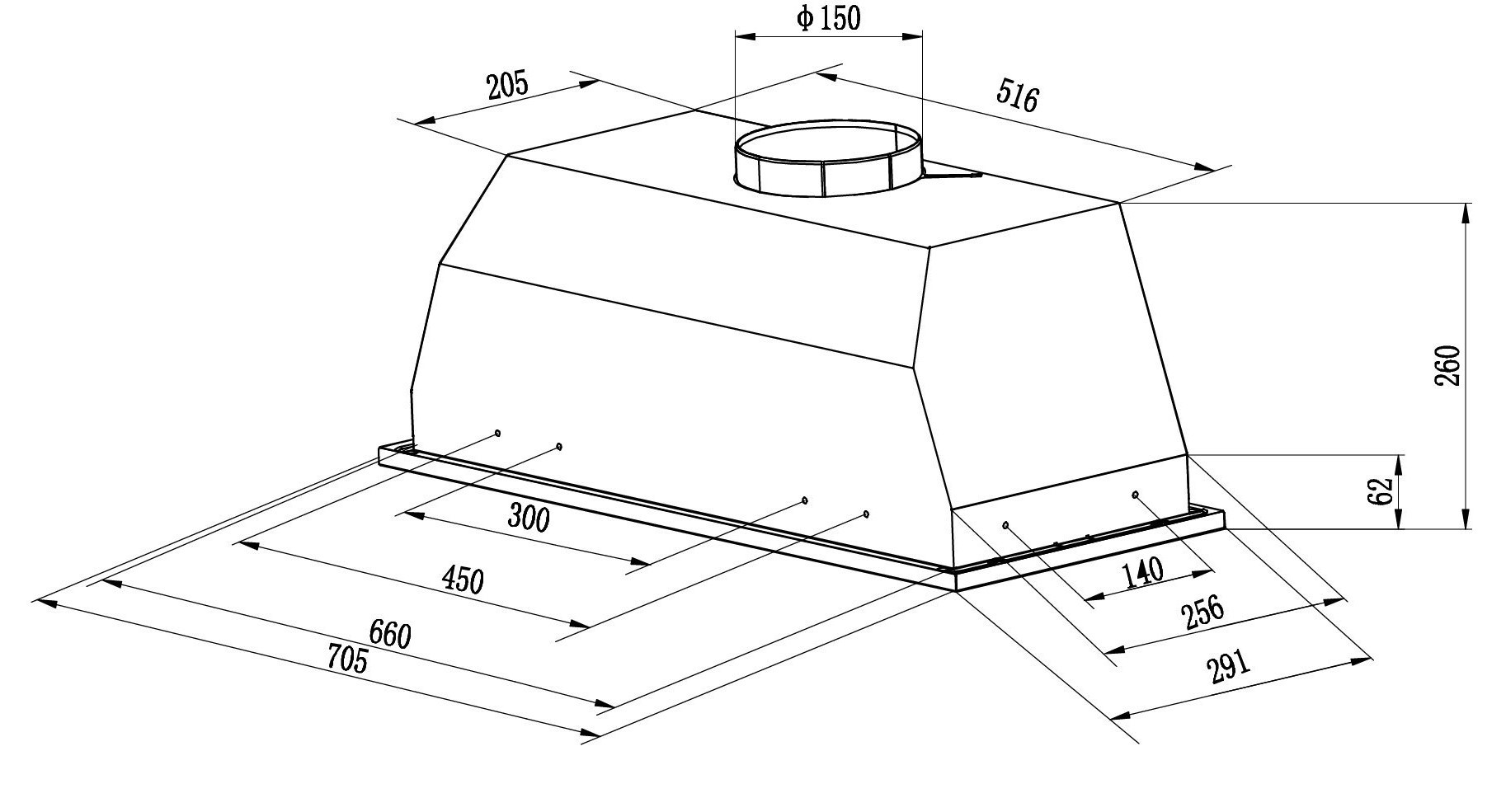 Máy hút khói, hút mùi âm tủ toàn phần KAFF KF-BI70H