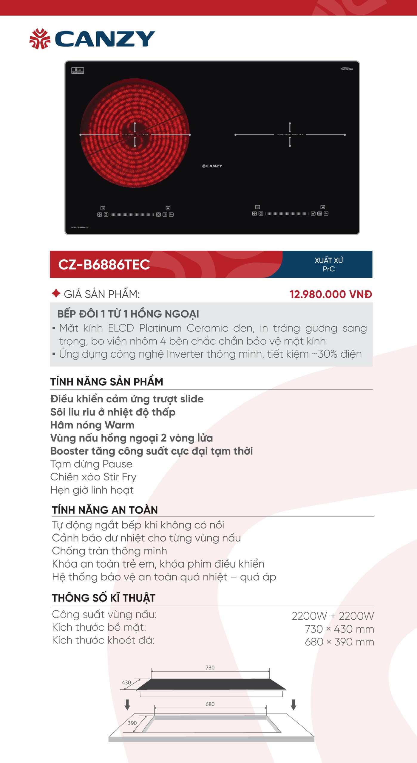 Bếp từ kết hợp hồng ngoại Canzy CZ-B6886TEC
