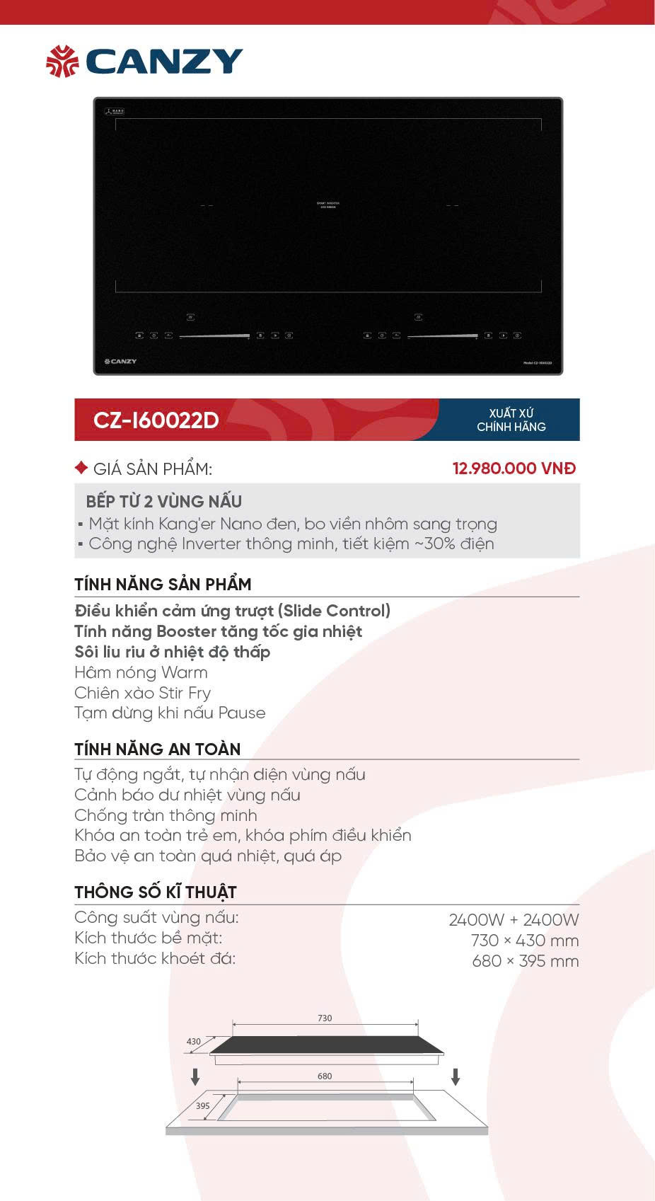 Bếp từ đôi Canzy CZ I6002D