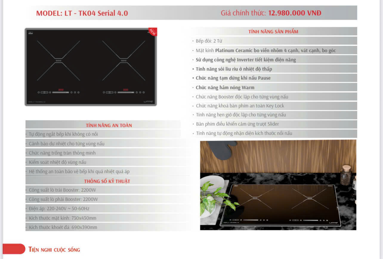 Bếp từ đôi Latino LT - TK04 Serial 4.0