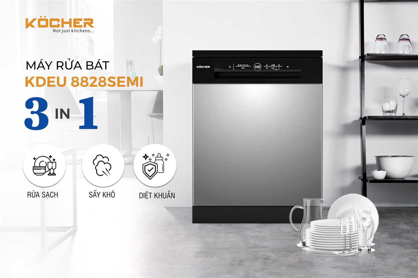 Máy rửa chén bát độc lập Kocher KDEU-8828SEMI