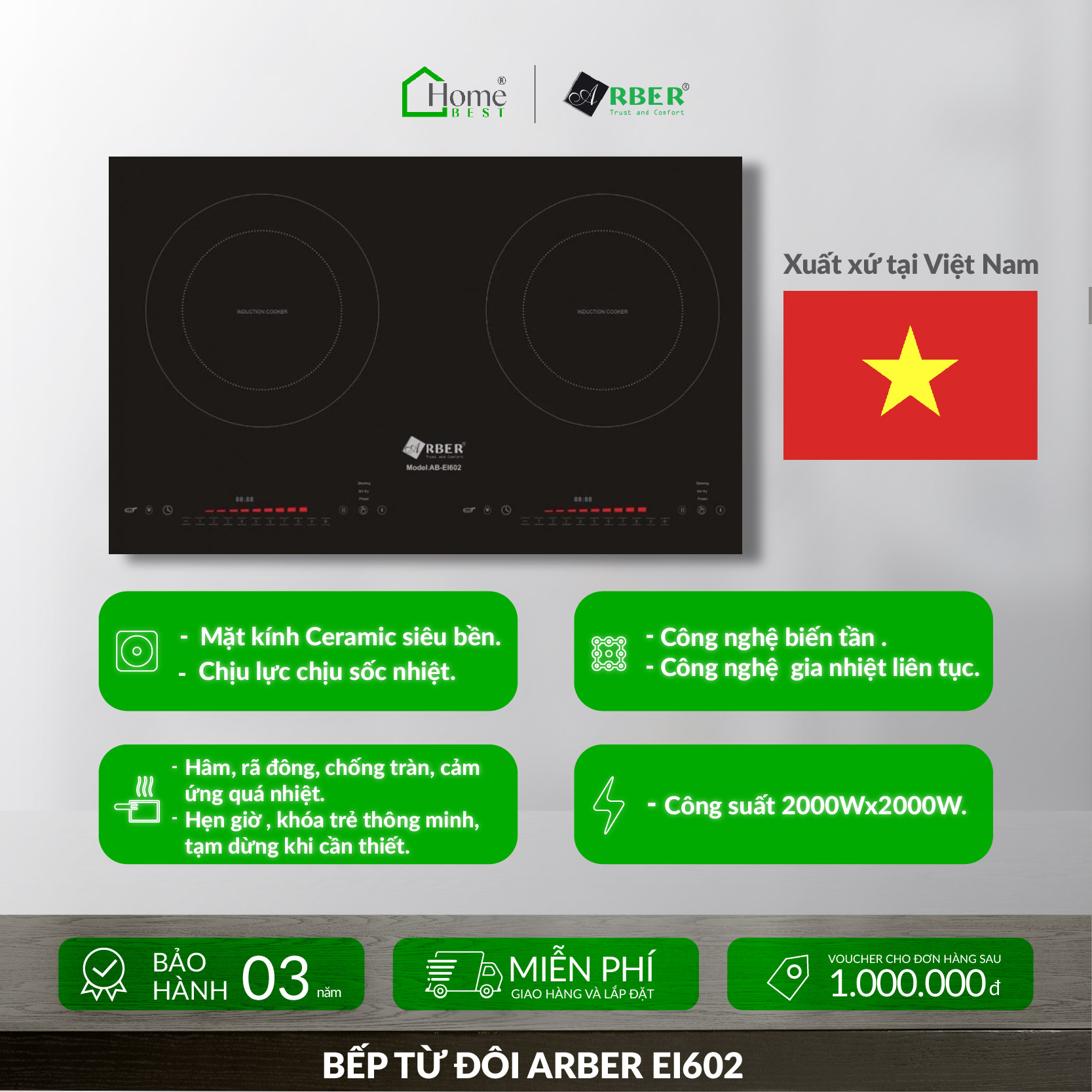 Bếp từ đôi Arber AB-EI602