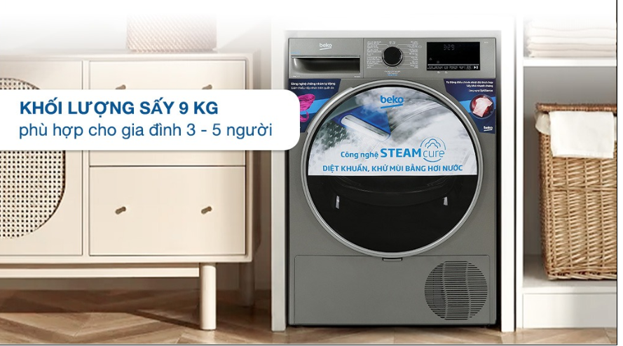 Máy sấy quần áo bơm nhiệt Beko 9kg -B3T4329M