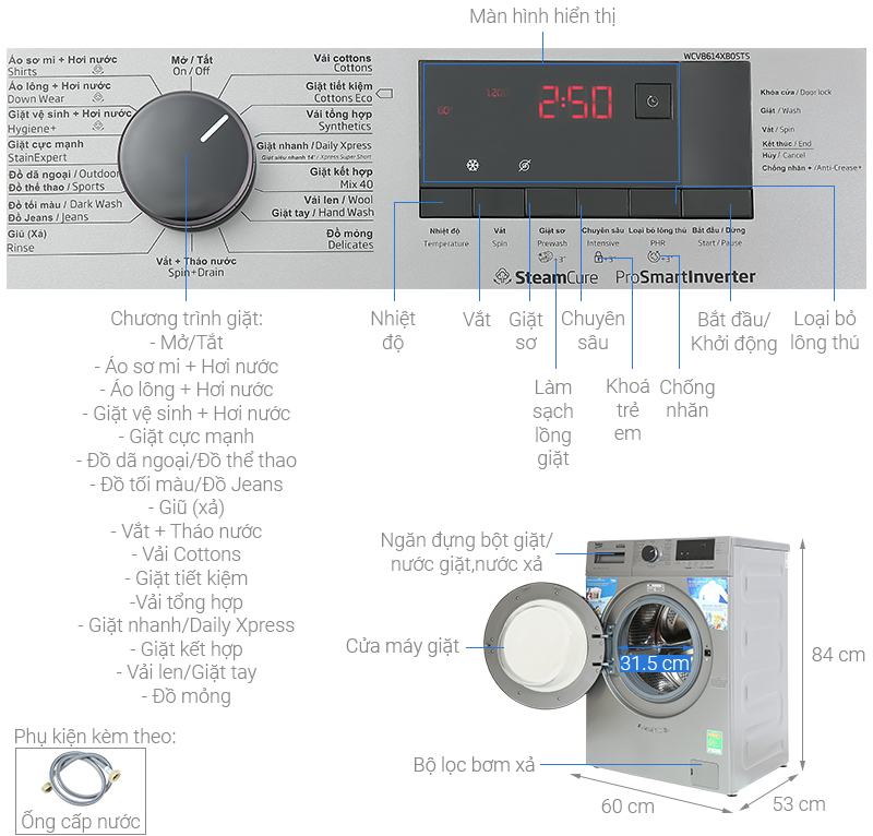 Máy giặt Beko 8kg-WCV8614XB0STS
