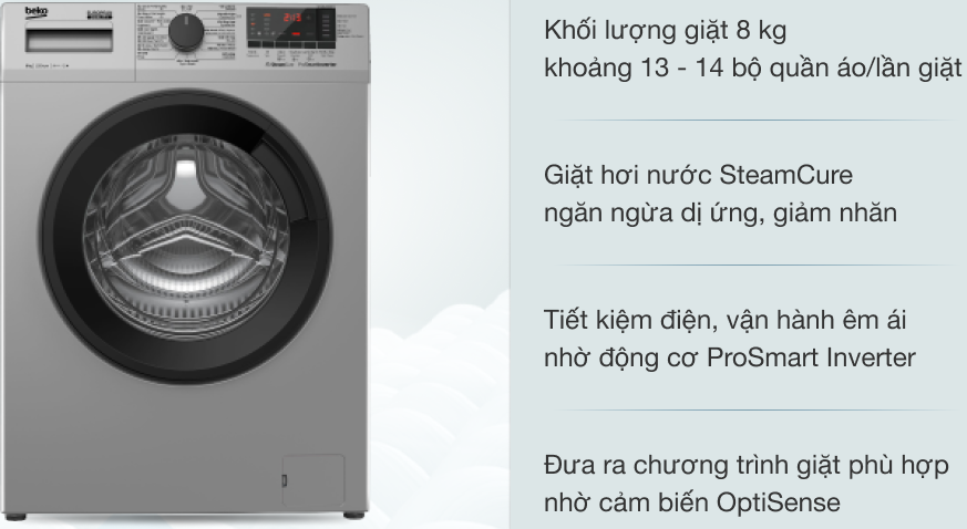 Máy giặt Beko 8kg-WCV8614XB0STS