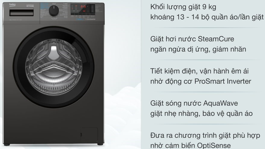 Máy giặt Beko 9kg-WCV9614XB0STM